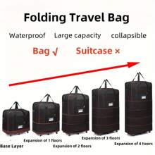 1pc Large Capacity Expandable Wheeled Travel Bag, 3-Layer Foldable Waterproof Luggage Bag, Rolling Suitcase With 6 Wheels, Airport Check-In Bag - Swivel Wheels, Foldable, Water-Resistant - Ideal For Business Trip, Study Abroad, Vacation, Unisex Holiday Essentials Holiday Travel Essentials Travel Accessories