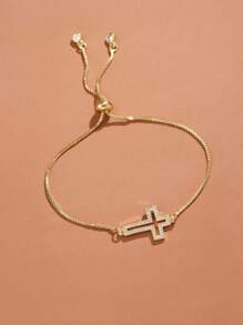 Cubic Zirconia Cross Decor Bracelet, Minimalist And Fashionable