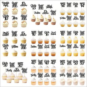 24pcs Birthday Cupcake Toppers Straight Outta Cupcake Picks Cheers Lengend Since Cake Decorations For Happy Birthday Anniversary Party Supplies