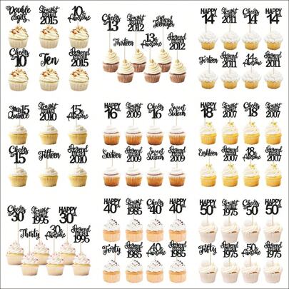 24pcs Birthday Cupcake Toppers Straight Outta Cupcake Picks Cheers Lengend Since Cake Decorations For Happy Birthday Anniversary Party Supplies