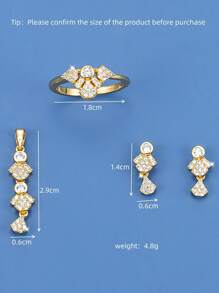 DV JEWELRY 3pcs/Set Cubic Zirconia White Gold/18K Gold Plated Luxury Pendant Earrings Open Ring Jewelry Set, Gift For Women Wedding Party Anniversary