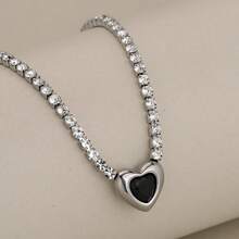 1 chiếc dây chuyền mặt hình trái tim bằng thép không gỉ đính đá Zirconia, dây chuyền cổ điển tối giản dành cho nữ, mặt dây chuyền hình trái tim bằng đá mã não đỏ, trang sức thanh lịch - yêu - Xem 14