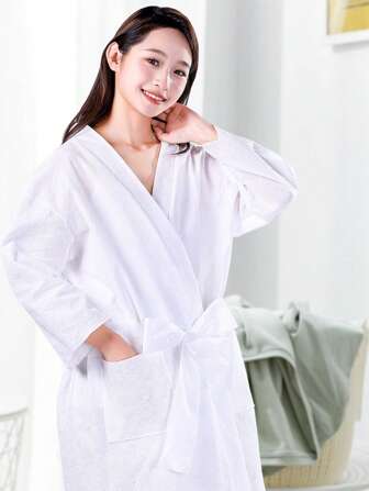 1pc Travel Bathrobe, Disposable Bath Towel, Summer Bathrobe, Travel With Bathroom Towel, Convenient Disposable Hotel Bathrobe, Portable Bathrobe, Unisex Bathrobe, Suitable For Hotels, Homestays, Pool Party Supplies, Spa, Beauty Salon, Clean, Health, Thick Comfort And Skin Friendly Clean Home Bathroom Decor Back To School