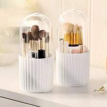 1 pieza de cilindro de almacenamiento de brochas de maquillaje giratorio a prueba de polvo, cubo de brochas de labios y polvo, estante de almacenamiento para cosméticos en el tocador - Negro - Ver 4