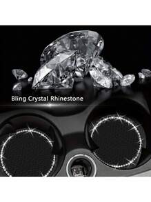 2pcs Shiny Black Silicone Car Cup Holders, Crystal Rhinestone Edged - 2.75 Inch Non-Slip, Fits Vehicle Cup Holders, Fashion Accessories For Women And Girls, Car Cup Mats