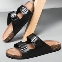 Adjustable Buckle Unisex Casual Slippers, Soft Cork Slide Sandals, Outdoor Beach Shoes, Suitable For Men And Women, Plus Size - Black - View 6