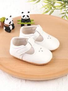 1 Pair Toddler/Infant Girls Solid Color Breathable Hook And Loop Design Flat Sandals, Suitable For 0-1 Years Old Infant Princess Shoes, Prewalker, For Spring, Autumn, Summer - White - View 2