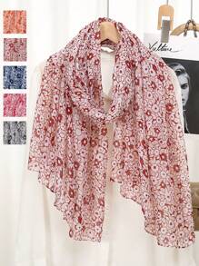 1pc Floral Print Scarf, Minimalist And Fashionable - Multicolor - View 11