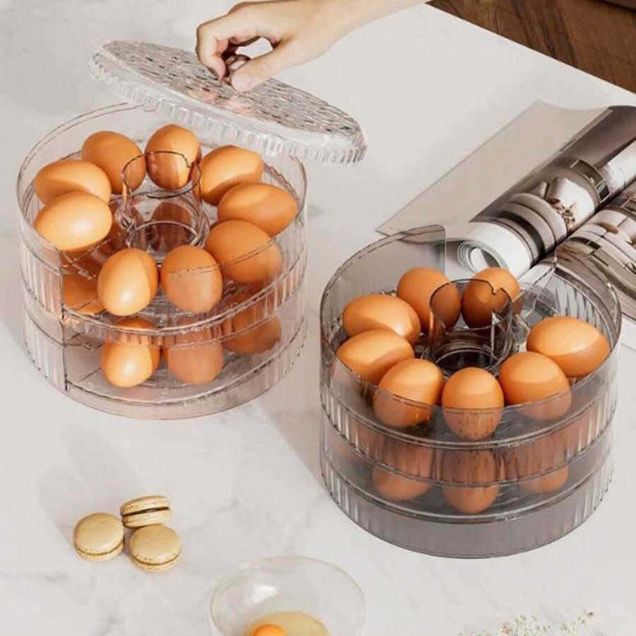 Caja transparente rodante para almacenar huevos en el refrigerador, soporte apilable claro para huevos, protector de huevos para refrigerador, dispensador de huevos apilable