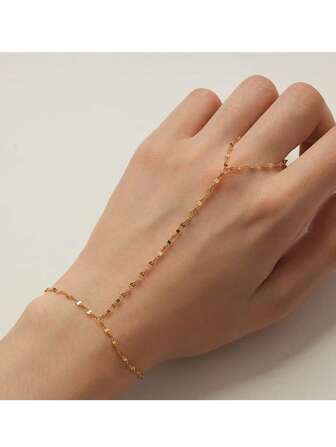 1 件时尚不锈钢唇饰链环手指手链，适合女性日常佩戴