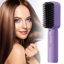 NetHong Rechargeable Mini Hair Straightener, Portable Cordless Hair Straightener Comb - Purple - View 3