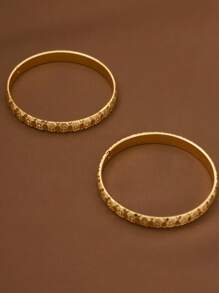 1/3/6 Pieces Of Sand Gold Exquisite Hand Carved Pattern Exquisite 24k Gold Plated 8mm Wide Bracelet For Women, Without Box