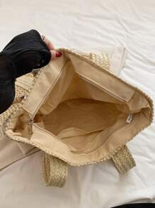 New Fashion Versatile Tote Bag, Beach Holiday Bag, Lightweight & Elegant Woven Design Bohemian Style Small Shoulder Handbag With Tassel Pendant, Large Capacity For Commuting, Daily Shopping, Vacation, Suitable For Women, College Students, Teenagers - Beige - View 10