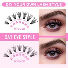 CALAILIS DIY Lash Extension Kit, Eyelash Extension Kit 280Pcs D Curl Individual Lashes With Lash Bond And Seal Lash Remover And Lash Applicator Lash Clusters Kit For Beginner (0.10-30D+40D-KIT)