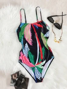 Damskie stroje kąpielowe na lato 2025, kostiumy kąpielowe, czarny, monokini, nowość w europejskim i amerykańskim stylu, seksowny, jednoczęściowy strój kąpielowy z odkrytymi plecami i kwiatowym nadrukiem cyfrowym, strój plażowy na co dzień