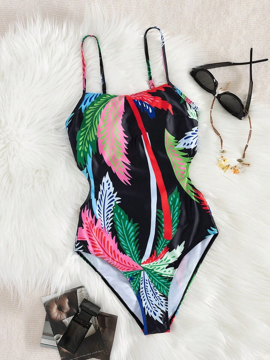 Damskie stroje kąpielowe na lato 2025, kostiumy kąpielowe, czarny, monokini, nowość w europejskim i amerykańskim stylu, seksowny, jednoczęściowy strój kąpielowy z odkrytymi plecami i kwiatowym nadrukiem cyfrowym, strój plażowy na co dzień