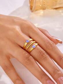 1 pieza Anillo de mujer de acero inoxidable con incrustaciones de strass en color mezclado, de estilo exagerado y con diseño de goteo. Se puede ajustar. Adecuado para uso diario y casual, así como para fiestas y regalos.