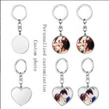 1pc 定制照片 DIY 图案吊坠不锈钢钥匙扣情侣纪念礼物配件吊坠礼物心形圆圈可选，适合节日礼物母亲节/父亲节/感恩节/教师节/情人节礼物，钥匙吊坠包包配件 - 彩色 - 查看 1