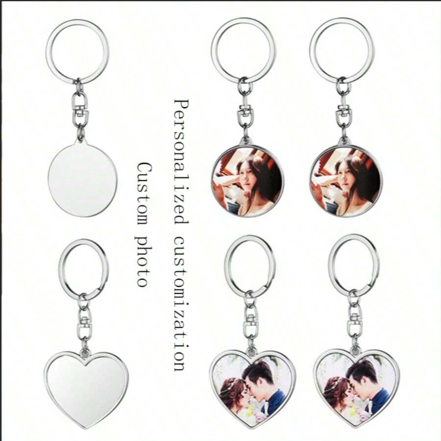 1pc 定制照片 DIY 图案吊坠不锈钢钥匙扣情侣纪念礼物配件吊坠礼物心形圆圈可选，适合节日礼物母亲节/父亲节/感恩节/教师节/情人节礼物，钥匙吊坠包包配件 - 彩色 - 查看 1
