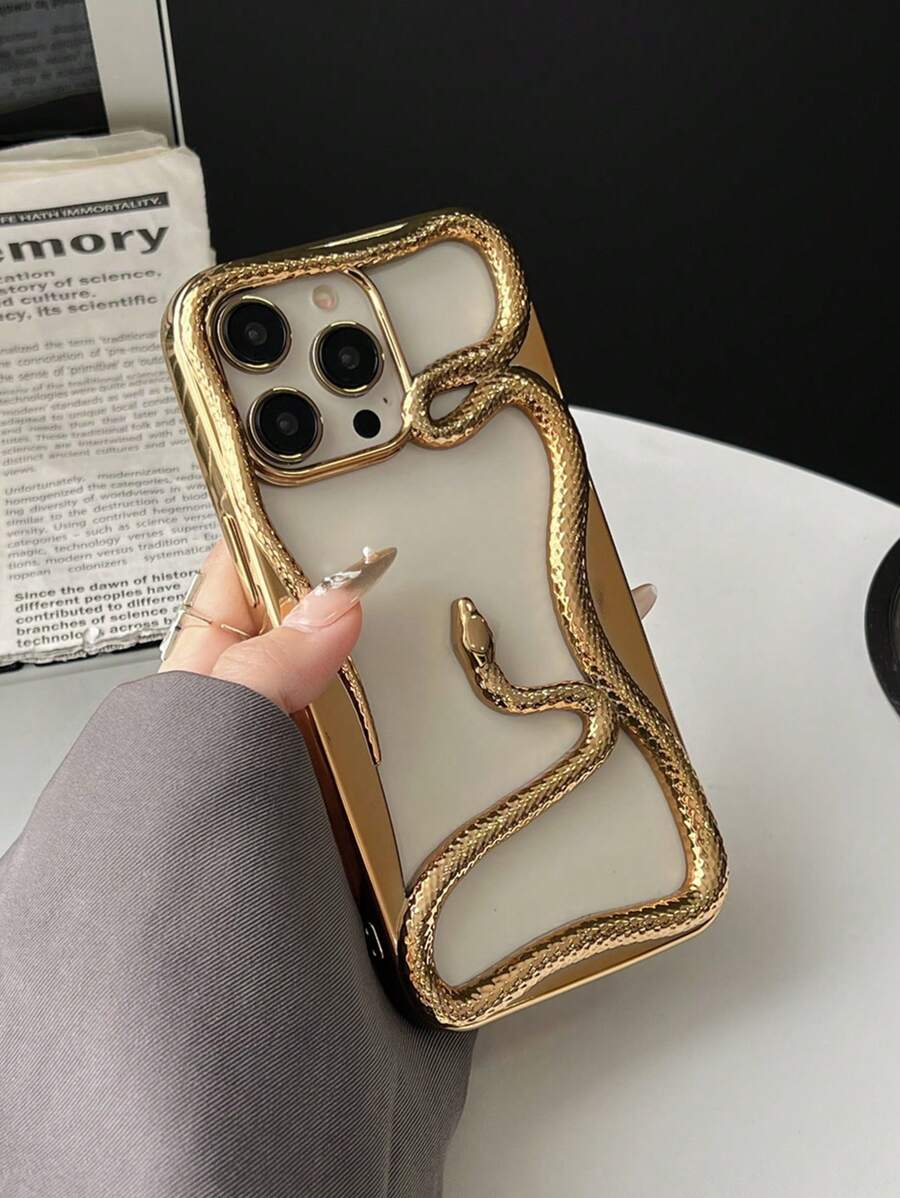 New Fashionable Gold Plated 3D Creative Hollow Snake Design Sturdy Anti-Drop Protective Case Compatible With Iphone 16 ProMax Waterproof Shockproof Scratch Resistant