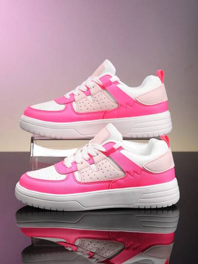 Scarpe sportive casual da donna, scarpi sportivi a basso collo con suola morbida e lacci, punta tonda, scarpe versatili da skate, scarpe da studente, scarpe con suola bianca