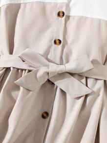 8-12 Years Old Girls Fashion Casual Dress, Contrast Color Collared Patchwork Dress, Ladylike Style, Suitable For Casual Vacation, Great Gift For Girls