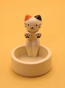 1pc Cute Decorative Resin Tabletop Figurine Candle Holder Cat Shape