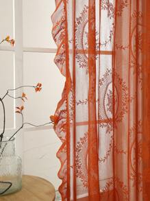 1pc French Romantic Lace Ruffled Window Curtain, Suitable For Bay Window, Living Room, Bedroom, Office, Kitchen, Study Room Home Decor
