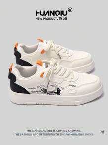 HUANQIU 2026 New Men Shoes Men Sneakers Black Shoes Skateboard Shoes Landscape Painting Fashion White ShoesSplash Ink Painting Versatile Lightweight Comfortable White Shoes Lace-Up Soft Soled Casual Shoes Chinese Style Running Shoes Black And White Four Seasons Shoes - Black and White - View 4