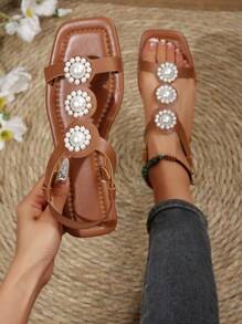 New Women's Sandals, Summer Open Toe Flat Low Heel Non-Slip Soft Bottom Comfortable Versatile Plus Size - Brown - View 2