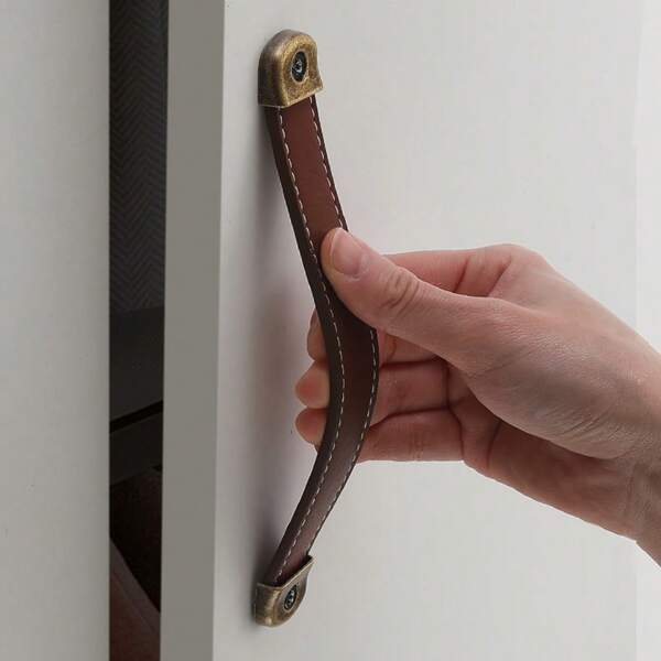 1pc European Style Leather + Zinc Alloy Cabinet Door Pull Handle, American Style Drawer Knob, Suitable For Kid's Room, Cabinet, Wardrobe, Cupboard, Dresser