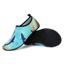 1 Pair Men Sports Quick-Dry Water Shoes, Outdoor Soft Bottom Anti-Slip Drainage Swim Pool Beach Aqua Socks Printed Flat Surfing Diving Swimming Shoes, Unisex Slip-On Indoor Exercise Yoga Running Gym Shoe - Multicolor - View 2