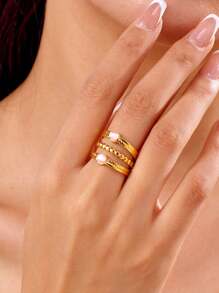 1 pieza Anillo de mujer de acero inoxidable con incrustaciones de strass en color mezclado, de estilo exagerado y con diseño de goteo. Se puede ajustar. Adecuado para uso diario y casual, así como para fiestas y regalos.