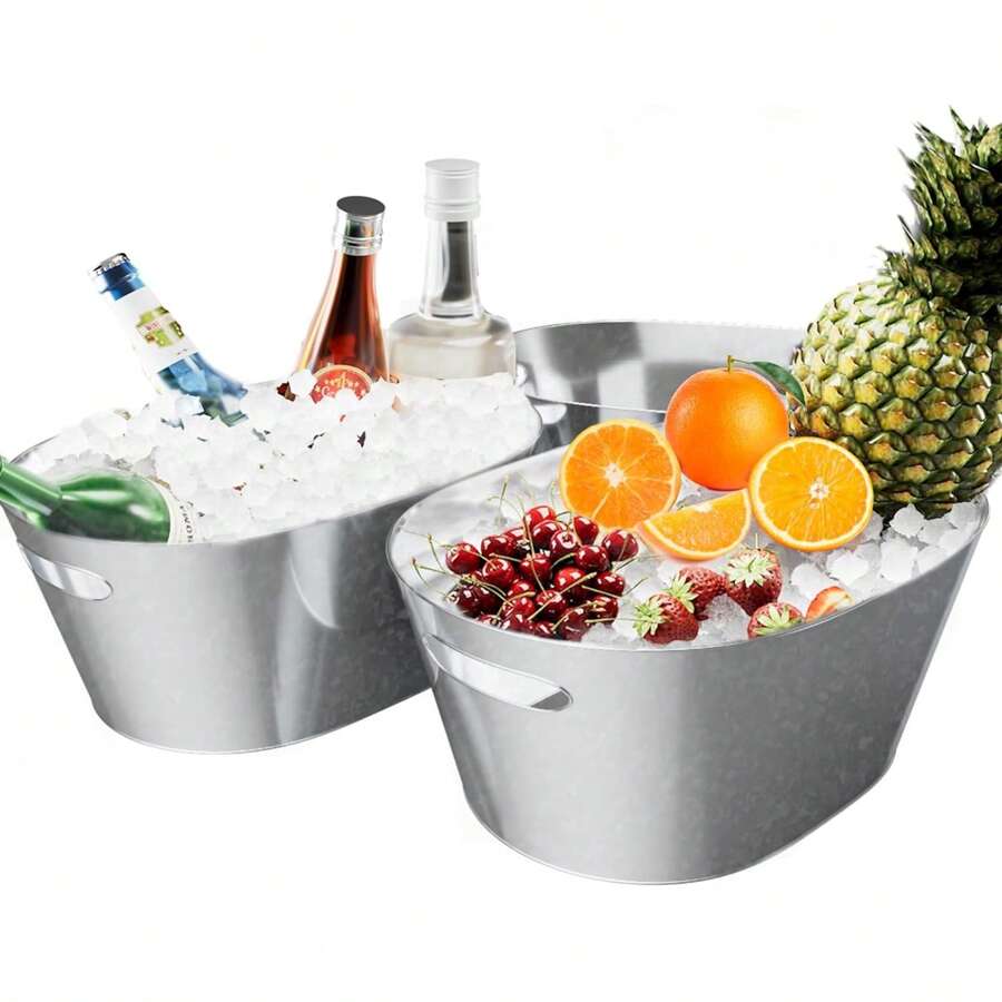 2 pièces Lot de 2 seaux portables en fer galvanisé de 8,5 litres pour boissons de fête, convenant pour les anniversaires, mariages, fêtes de piscine, bars, camping en plein air.
