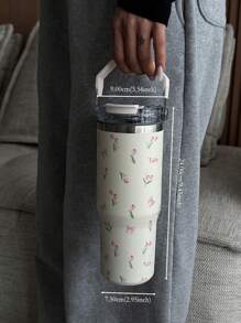 1pc 30oz Butterfly & Tulip Pattern Double Wall Stainless Steel Insulated Tumbler, Flat Bottom Cup, Coffee Cup, Car Cup, Water Bottle, Outdoor Mug, Tea With Unique Lid Design, Suitable For Outdoor, Office, Home, School, Car And Other Scenarios, Birthday, Holiday, Mother's Day, Father's Day, Back To School, Valentine's Day Gift Back To School - Multicolor - View 2