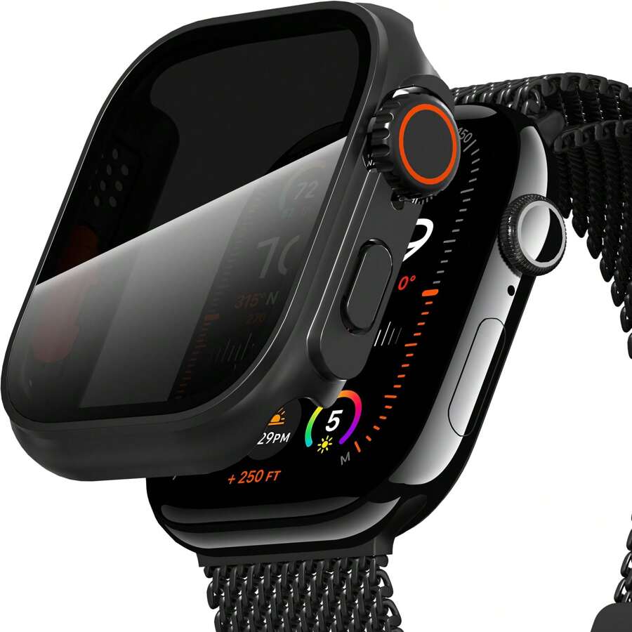 Apple Watch Case, Privacy Apple Watch Case Compatible With Apple Watch Series 10/9/8/7/6/5/4/Series SE2/SE , Privacy Tempered Glass Screen Protector,[Anti-Peeping] Full Coverage PC Hard Cover Bumper Compatible With Apple Watch Series (Black 40mm/41mm/42mm/44mm/45mm/46mm)