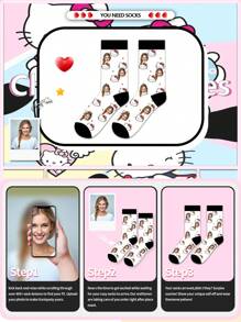 Sanrio 1 Pair Mid Length Knee Socks, Personalized, Funny, Happy,Colorful, Creative Anime Cartoon Design, Holiday Gift, Comfortable And Breathable, Improve Family Atmosphere, Fashionable And Suitable For Men. Interesting Socks, Crazy, Anime, Multi-Color Socks