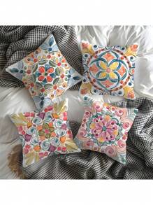 4 件曼陀罗图案羊毛枕套，简约优雅的沙发装饰垫套
