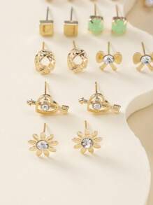 30pcs/Set Fashion Metal Butterfly, Letter, Heart, Flower, Bow, Rhinestone & Faux Pearl Earrings Jewelry For Women, Daily Use Multi-Piece Gift Set