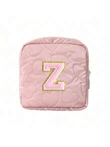 1 pieza Bolsa de almacenamiento portátil y linda, Bolsa de almacenamiento para toallas sanitarias bordada con la primera letra del alfabeto en color púrpura, de material de PU, impermeable, compacta y portátil, que satisface las necesidades de almacenamiento para viajes diarios, un buen regalo para entusiastas de los viajes y regalo familiar