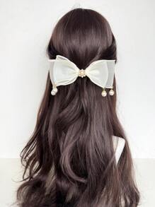 1 件女士时尚精致休闲春夏网状蝴蝶结珍珠配饰发夹，适合通勤、聚会、生日派对、观光、摄影和任何场合，送给好朋友的绝佳礼物 - 彩色 - 查看 4