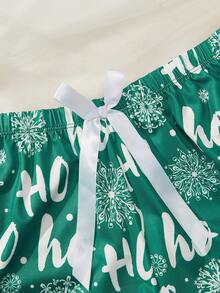 2 Stück/Set Damen Weihnachts Schneeflocken Muster Trägerhemd und Shorts Pyjama Set