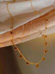 1pc Minimalist Star & Heart Pendant Necklace, Stainless Steel Designer Choker Necklace, Delicate Jewelry Accessory For Daily Wear Valentines,Mom,Mother,Mother's Day,Gift - Yellow Gold - View 5