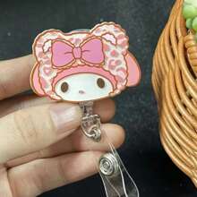 Sanrio 1 pezzo Porta badge a rullo retrattile in acrilico con personaggi di Hello Kitty e amici, adatto per medici, infermieri, insegnanti - Accessorio per auto, zaini, con effetto glitter
