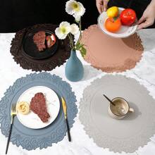 4 件/6 件/8 件/12 件加厚复古花卉皮革餐垫，可洗圆形隔热杯垫，适用于餐厅、家居、派对、节日装饰