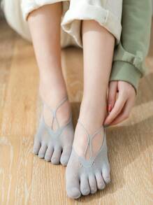 5 Pairs Women's New Style Criss-Cross Net Mesh Breathable No-Show Five Finger Socks, Comfortable And Versatile, Low Cut For Spring And Summer - Multicolor - View 6