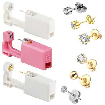 Ear Piercing Kit, Disposable Ear Piercing Gun With Cubic Zirconia Stud, At Home Self Ear Piercer Kit