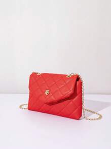 1pc Girls Quilted Casual Fashion Flap Chain Crossbody Bag, Small Shoulder Bag, Suitable For Daily Use, Vacation, Ideal Gift Choice - Red - View 2