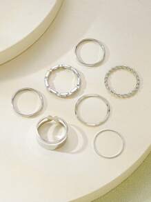 7pcs Fashion Minimalist Ladies Ring Set, Casual For Vacation, Date, Party, Daily Matching (No Box)