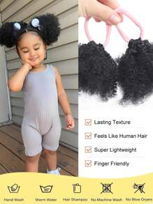 Kid's Summer 2pcs Kid Ponytail Double Afro Puffs Kinky Curly Hair Bun For Baby Age 0-3 Natural Black Synthetic Hair (Natural Black, Afro-4inch(2pcs)) - Black - View 4